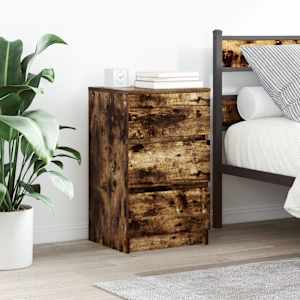 Nočne omarice s 3 predali 2 kosa dimljeni hrast 39x35x65 cm