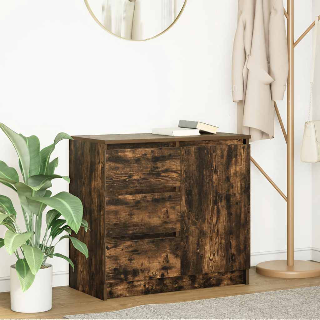 vidaXL Sideboard mit Schublade Räuchereiche 71x35x65 cm Holzwerkstoff