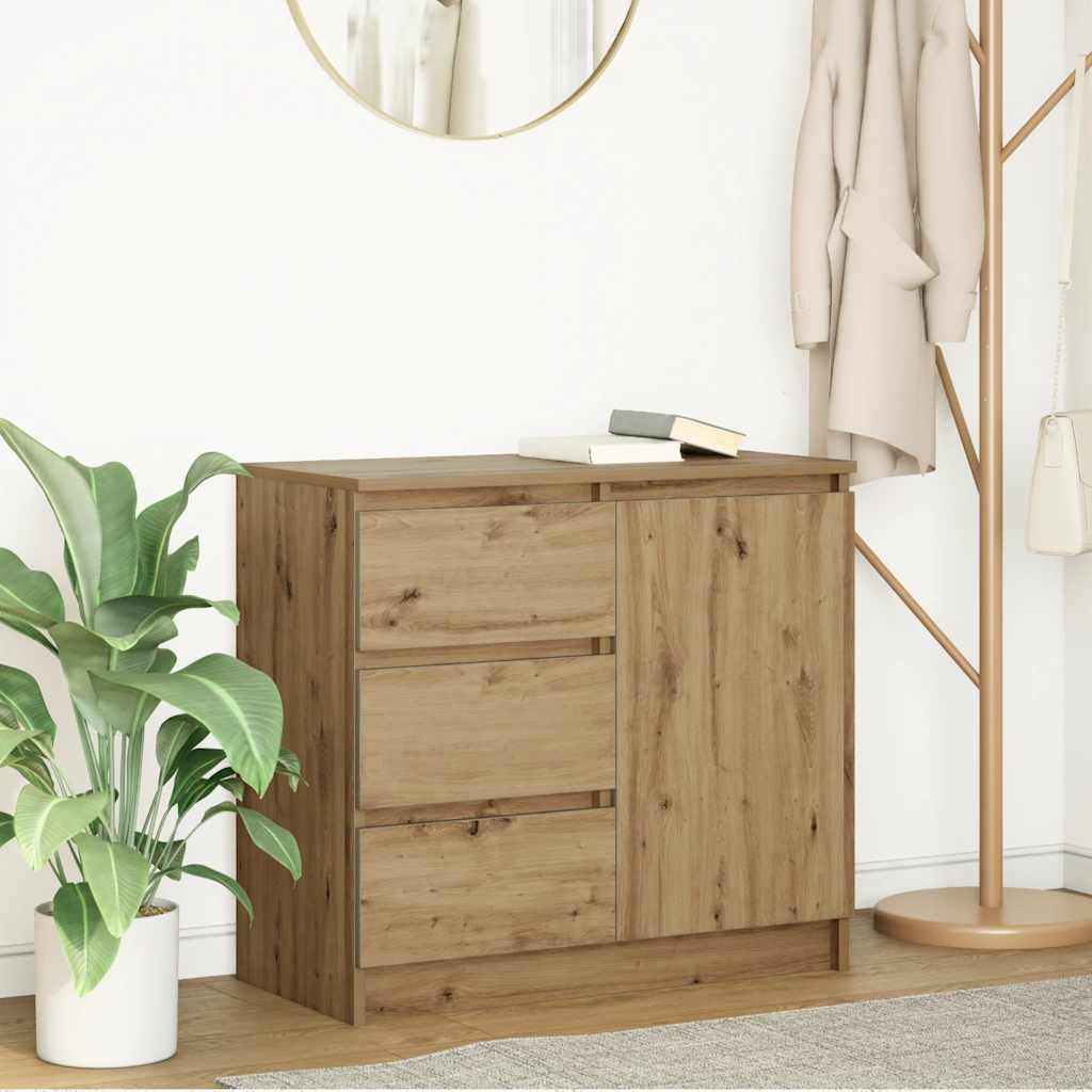 vidaXL skænk med skuffe 71x35x65 cm konstrueret træ kunsteg