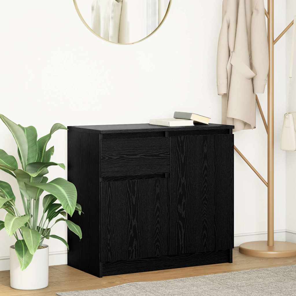 vidaXL Sideboard mit Schublade Schwarz Eichen-Optik 71x35x65 cm