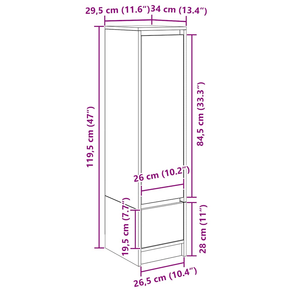 Highboard White 29,5x34x119,5 cm Dřevěná konstrukce - obrázek 14