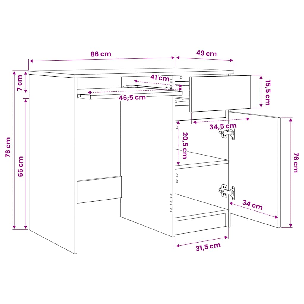 Pisalna miza sonoma hrast 86x49x76 cm inženirski les
