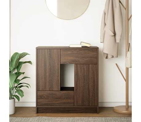 vidaXL Бюфет с чекмеджета и вратички, кафяв дъб, 70,5x34x74,5 см