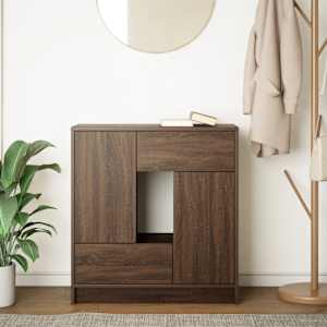 vidaXL Бюфет с чекмеджета и вратички, кафяв дъб, 70,5x34x74,5 см