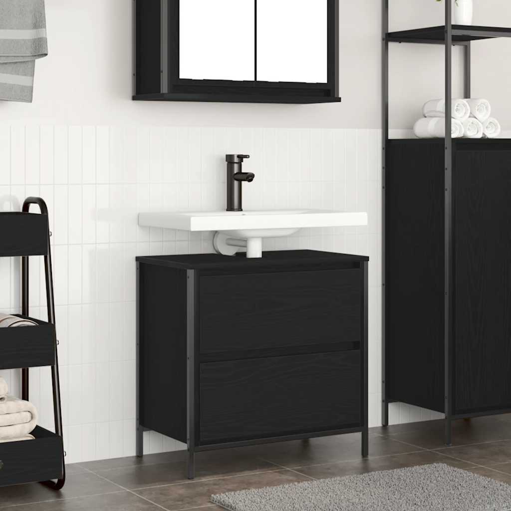 vidaXL Tvättställsskåp med lådor svart ek 60x34,5x60 cm