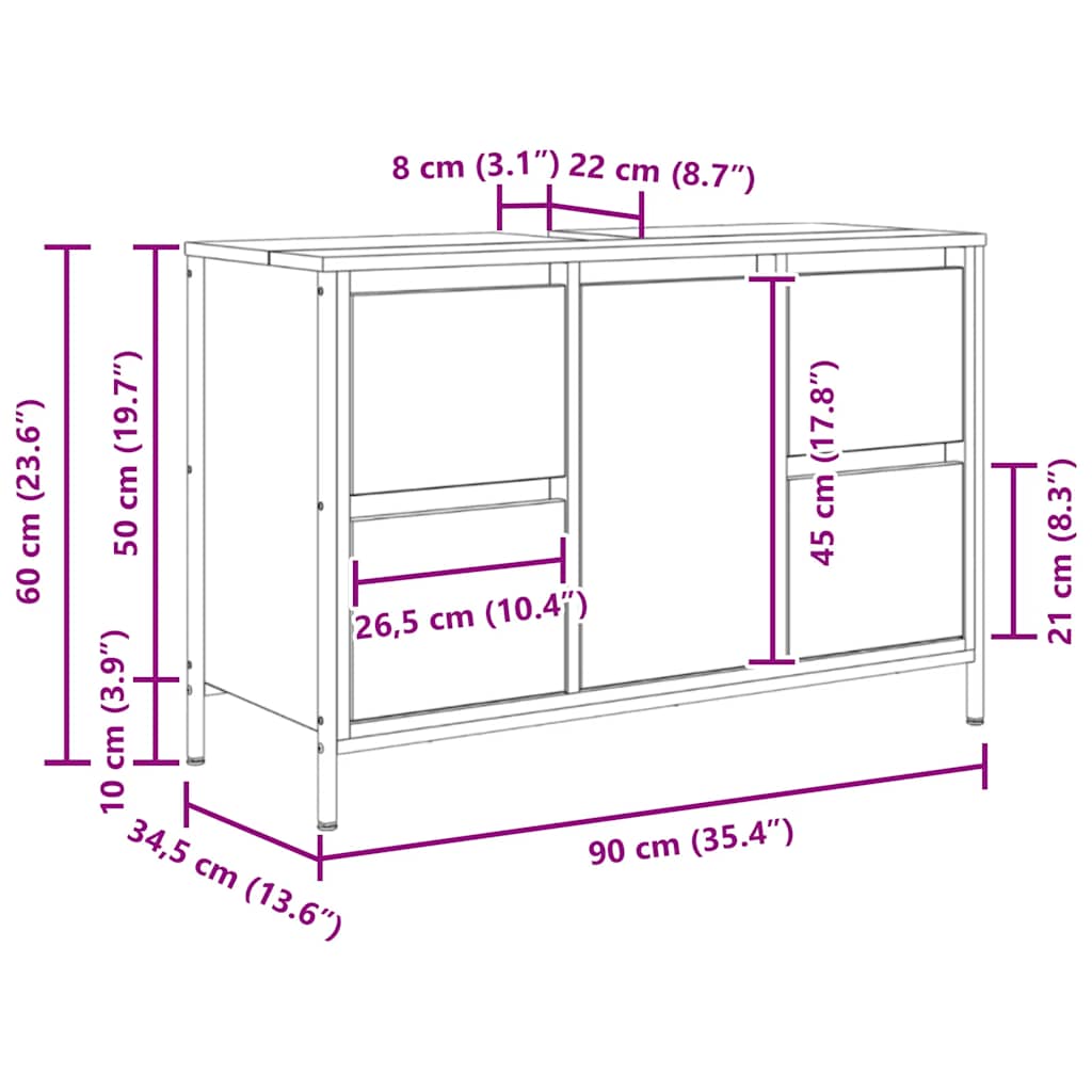Skříňka s umyvadlem a zásuvkami Sonoma Dub 90x34,5x60 cm - obrázek 16