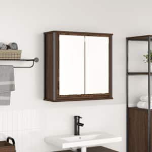 Kopalniška stenska omarica z ogledalom rjavi hrast 60x21x60 cm