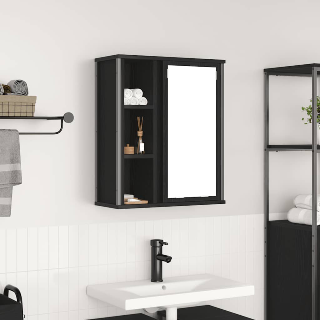 vidaXL vægskab til badeværelse med spejl 50x21x60 cm sort egetræsfarve