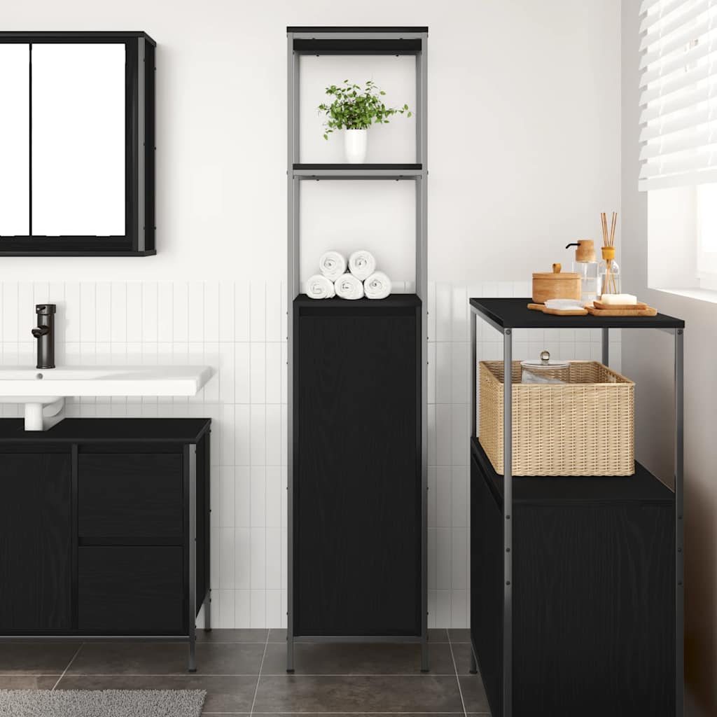 vidaXL Badkamermeubel met planken 36x35x165 cm zwart eikenkleurig afbeelding