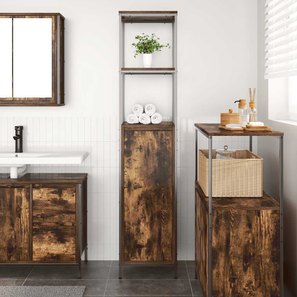 vidaXL Badkamermeubel met planken 36x35x165 cm gerookt eiken afbeelding