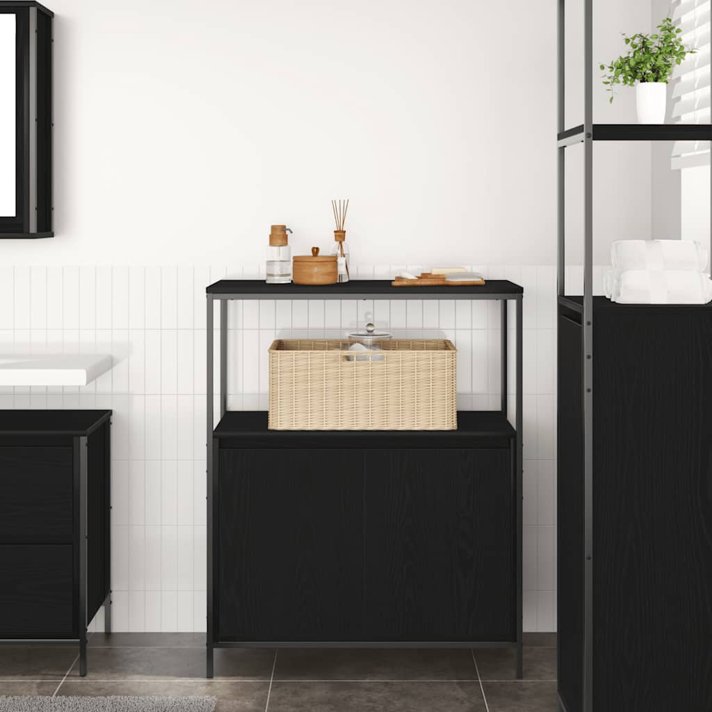 vidaXL Badkamermeubel met planken 76,5x35x95 cm zwart eikenkleurig afbeelding
