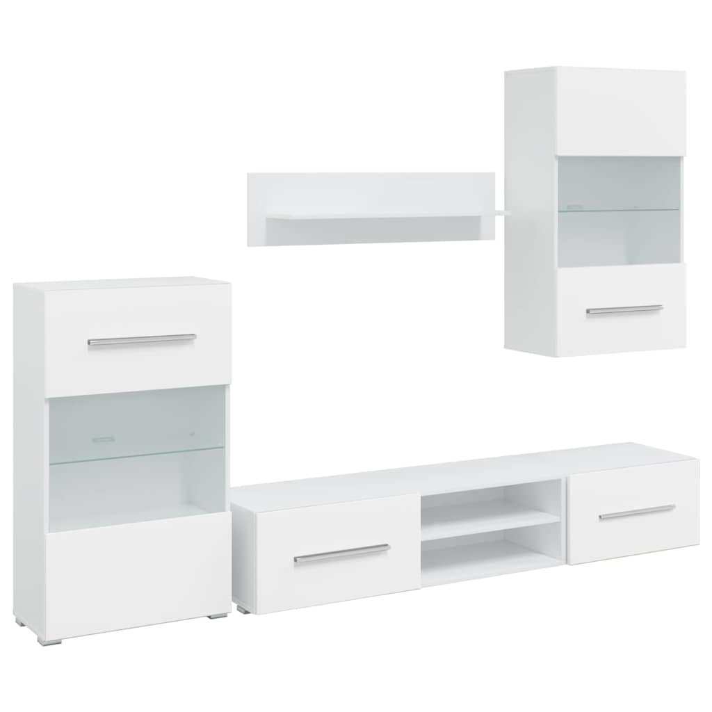vidaXL 5 Piece TV Units with LED Lighting Matt White Engineered Wood