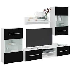 5 kosov TV enote z LED osvetlitvijo Matt Black Engineered Wood