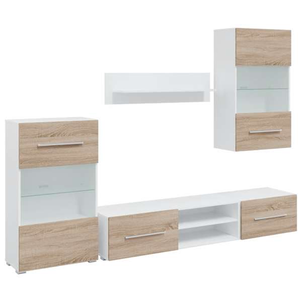vidaXL 5-osalised LED-valgustusega telerid Sonoma Oak Engineered Wood