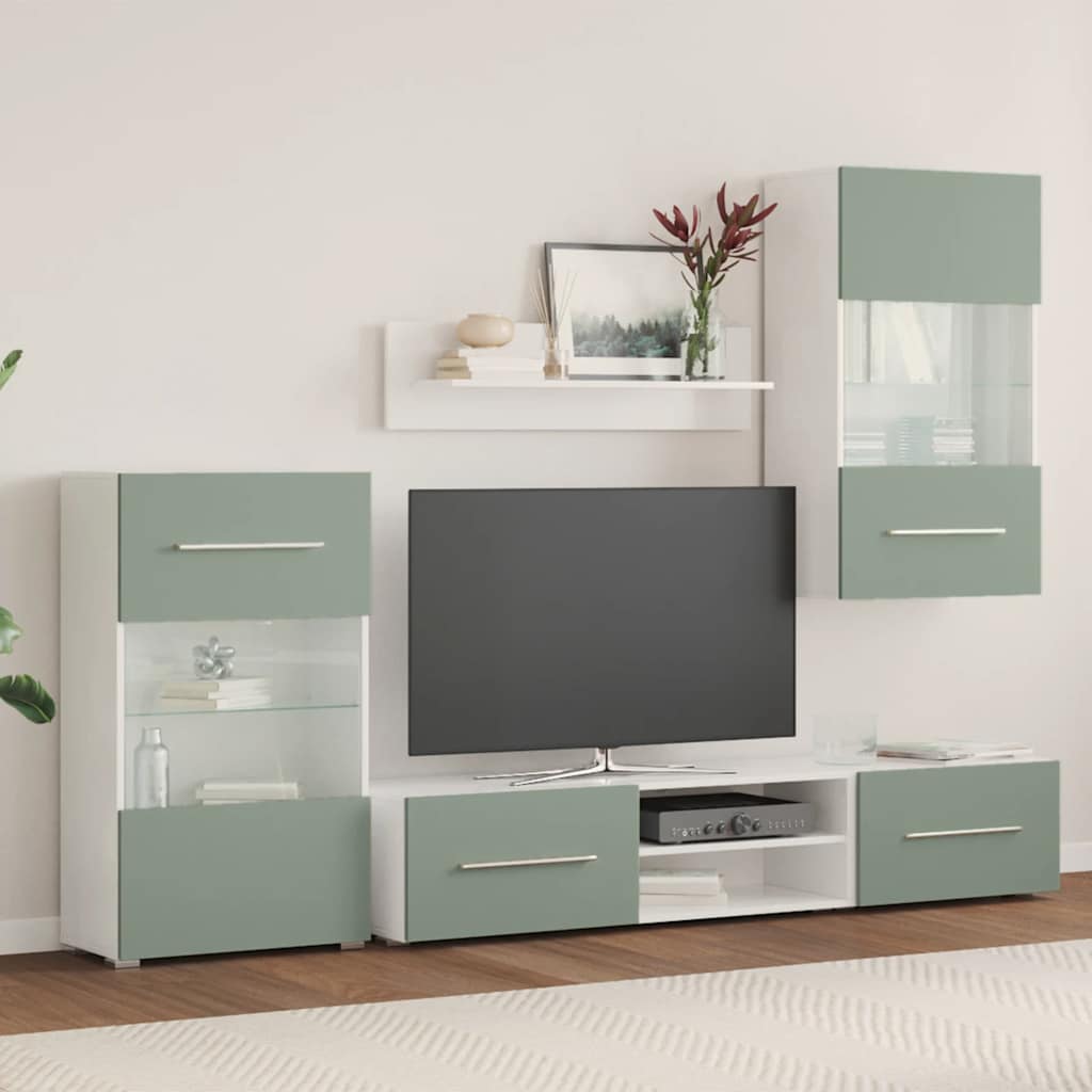 vidaXL 5-delige Tv-meubels met LED-verlichting bewerkt hout olijfgroen, foto 2