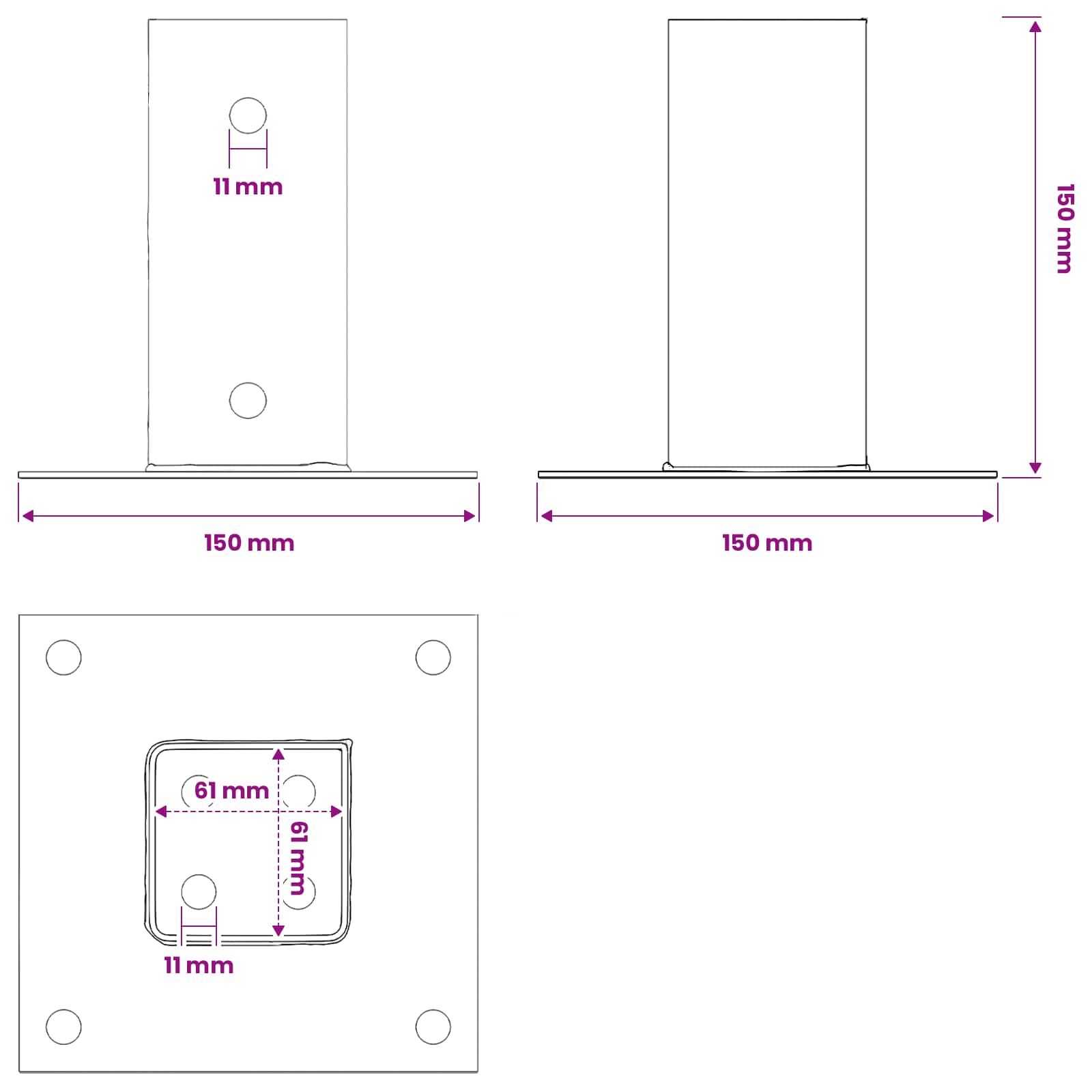 vidaXL Pfostenträger Quadratisch 12 Stk. Silber 61x61mm Stahl Verzinkt – Bild 10
