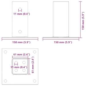 Podstavce pod sloupky čtvercové 4 ks antracit 61x61 mm - obrázek 11