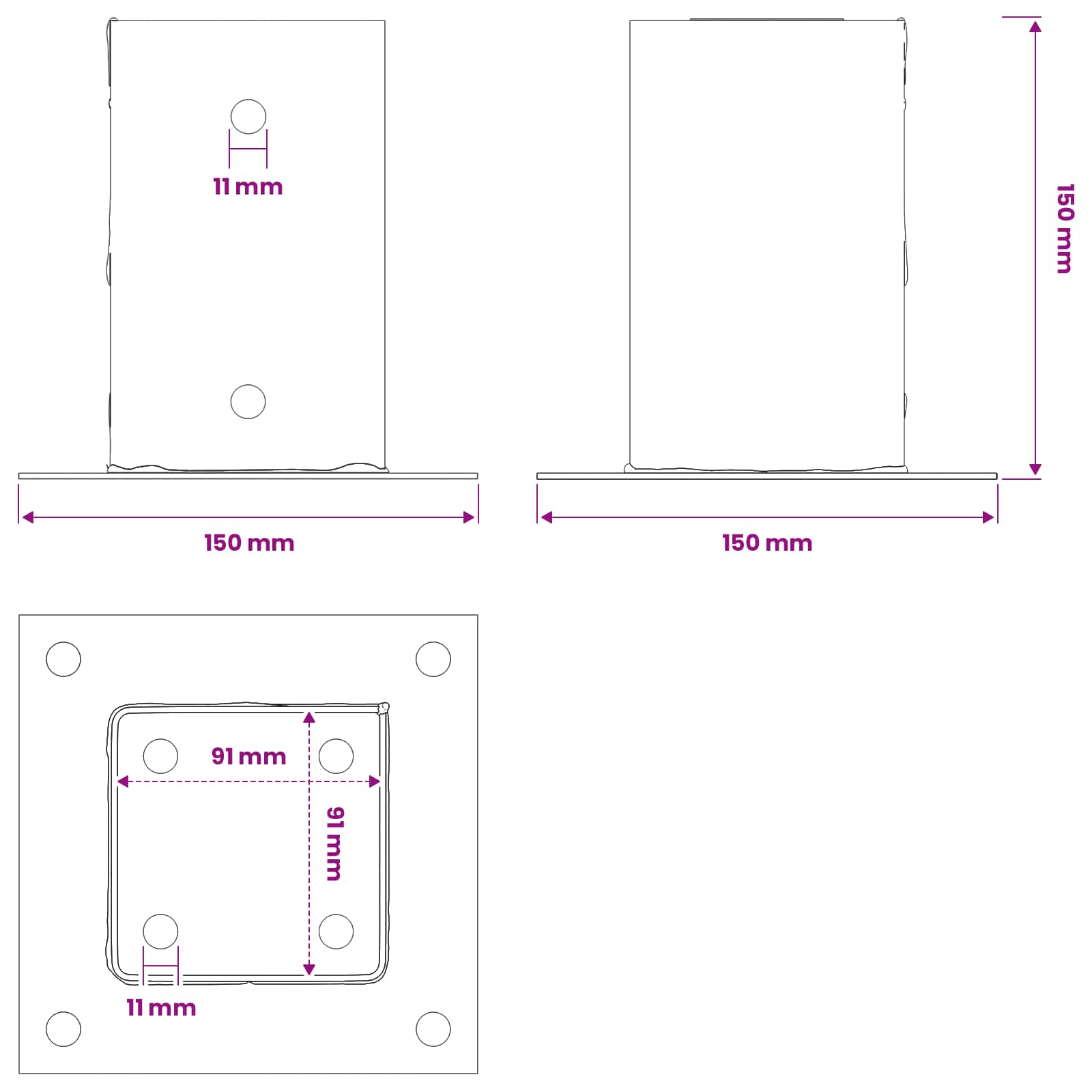 vidaXL Pfostenträger Quadrat 12 Stk. 91x91mm Pulverbeschichteter Stahl – Bild 11