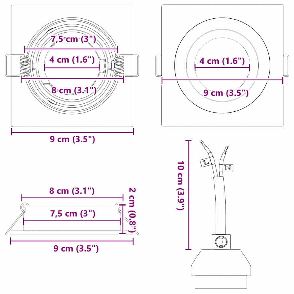 Prožektors 24 pcs Sudraba 9 x 9 x 2 cm Alumīnijs