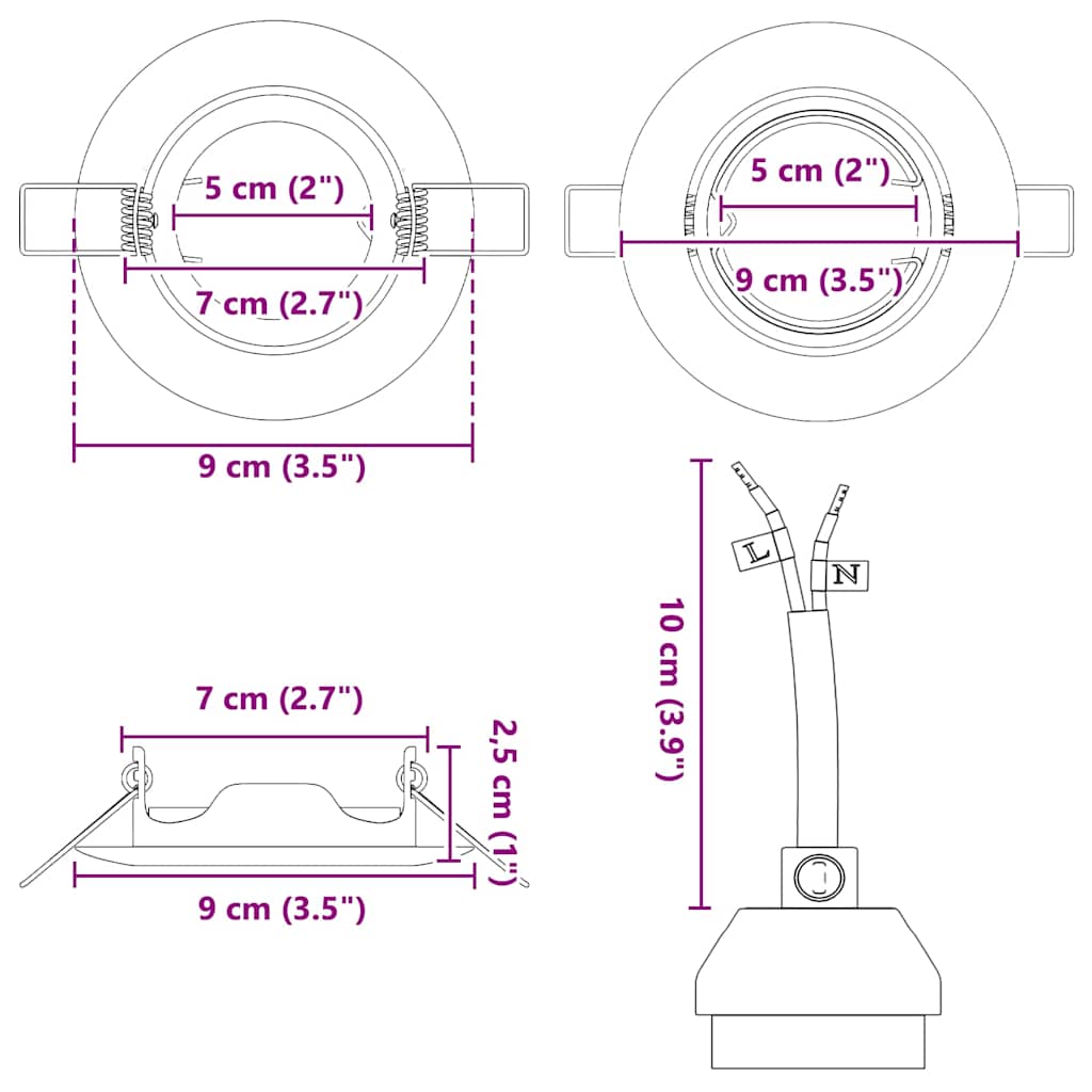 Prožektors 12 pcs Zelts 9 x 9 x 2.5 cm Metāla