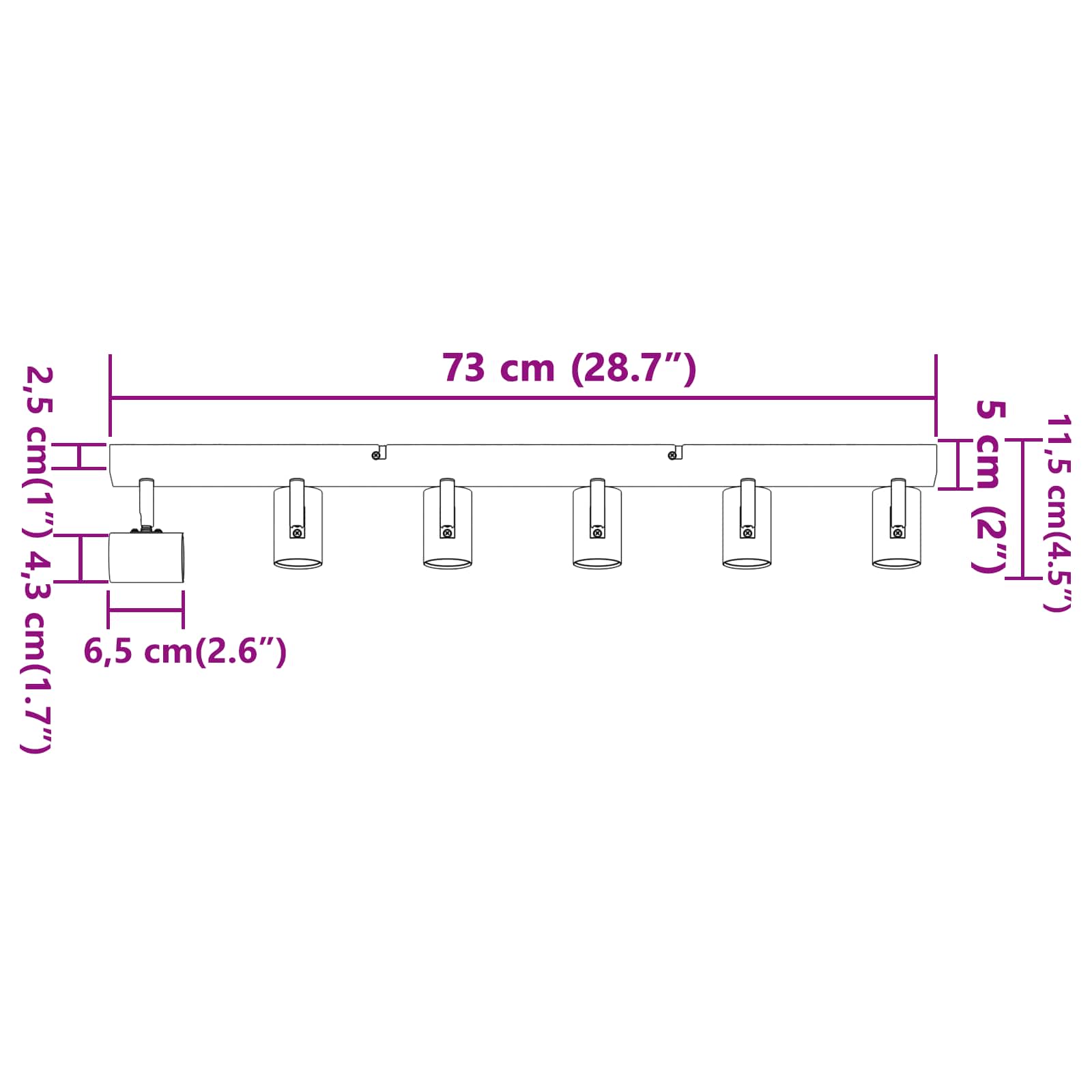 Plafondspot met schijnwerpers Wit 73 x 6,5 x 11,5 cm Metaal image 12
