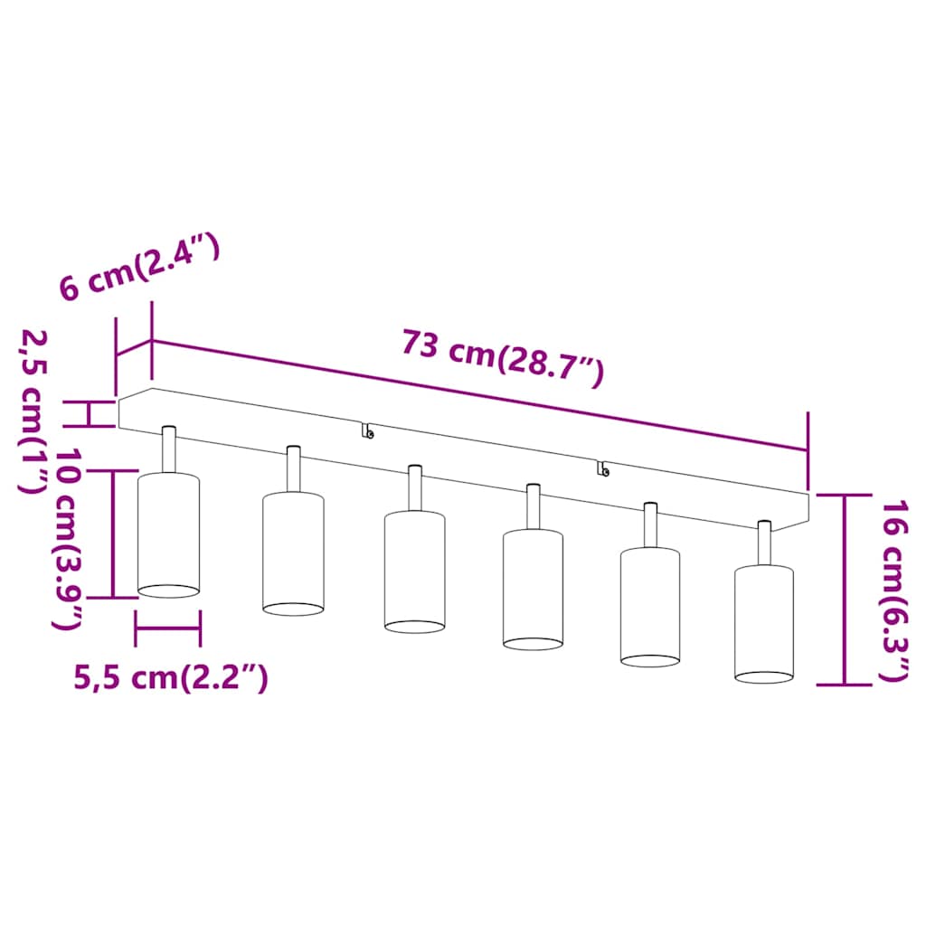 Plafondspot met schijnwerpers Zwart 73 x 6 x 16 cm Metaal image 12