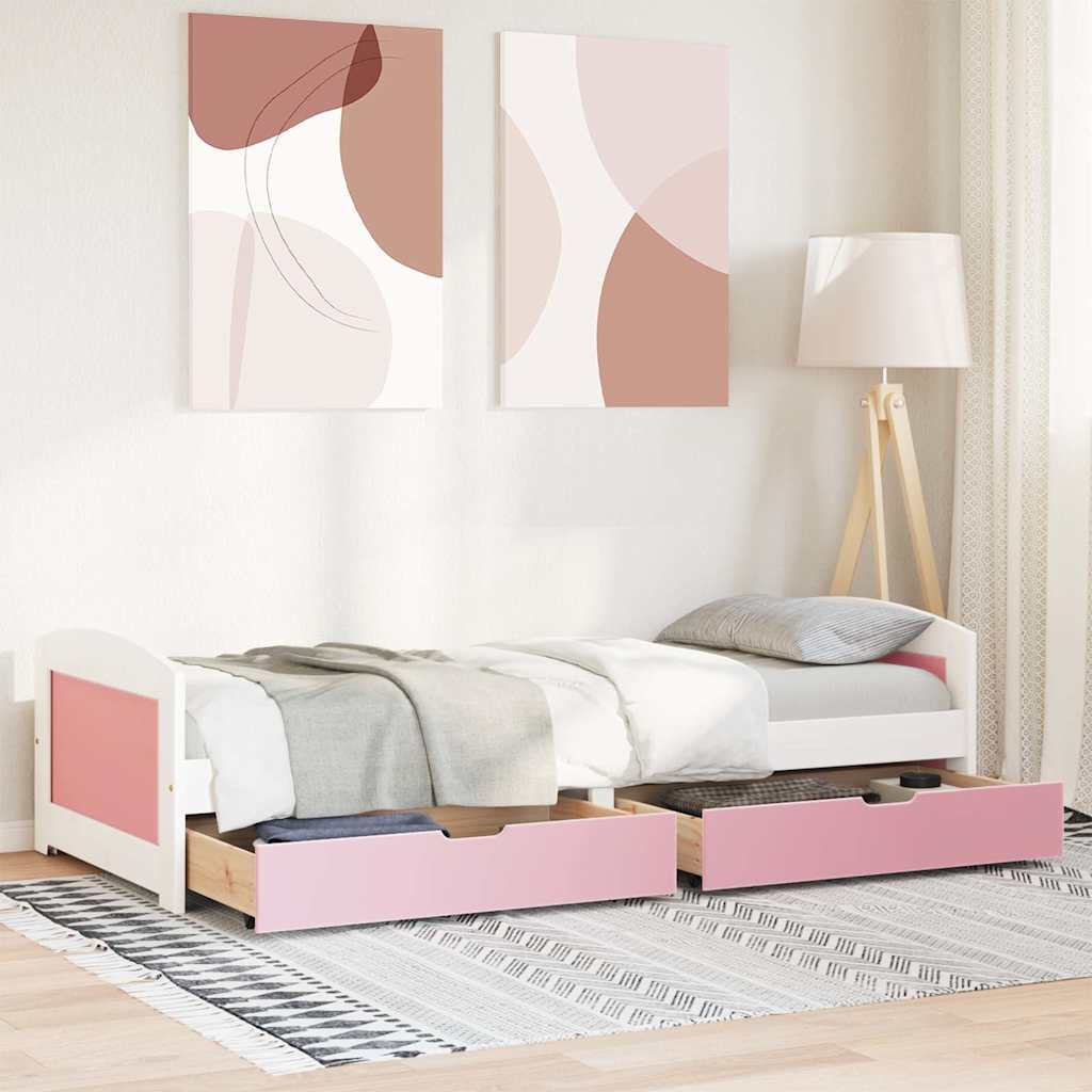 vidaXL Slaapbank met 2 lades zonder matras IRUN 90x200 cm wit en roze afbeelding