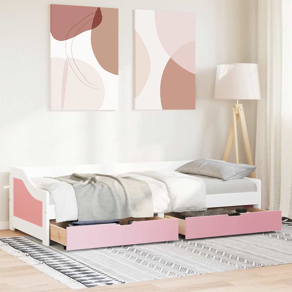 vidaXL Slaapbank met 2 lades zonder matras IRUN 90x200 cm wit en roze afbeelding