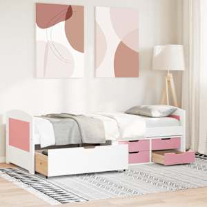 Válenda se 5 zásuvkami bez matrace bílá a růžová IRUN 90x200 cm - obrázek 3