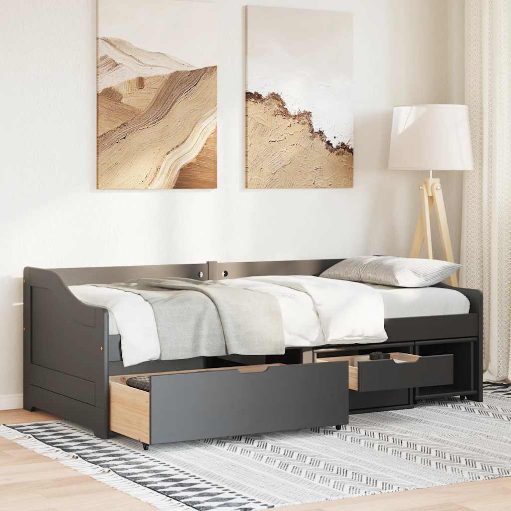 vidaXL Napozóágy 3 fiókkal matrac nélkül IRUN Fekete 90x200 cm