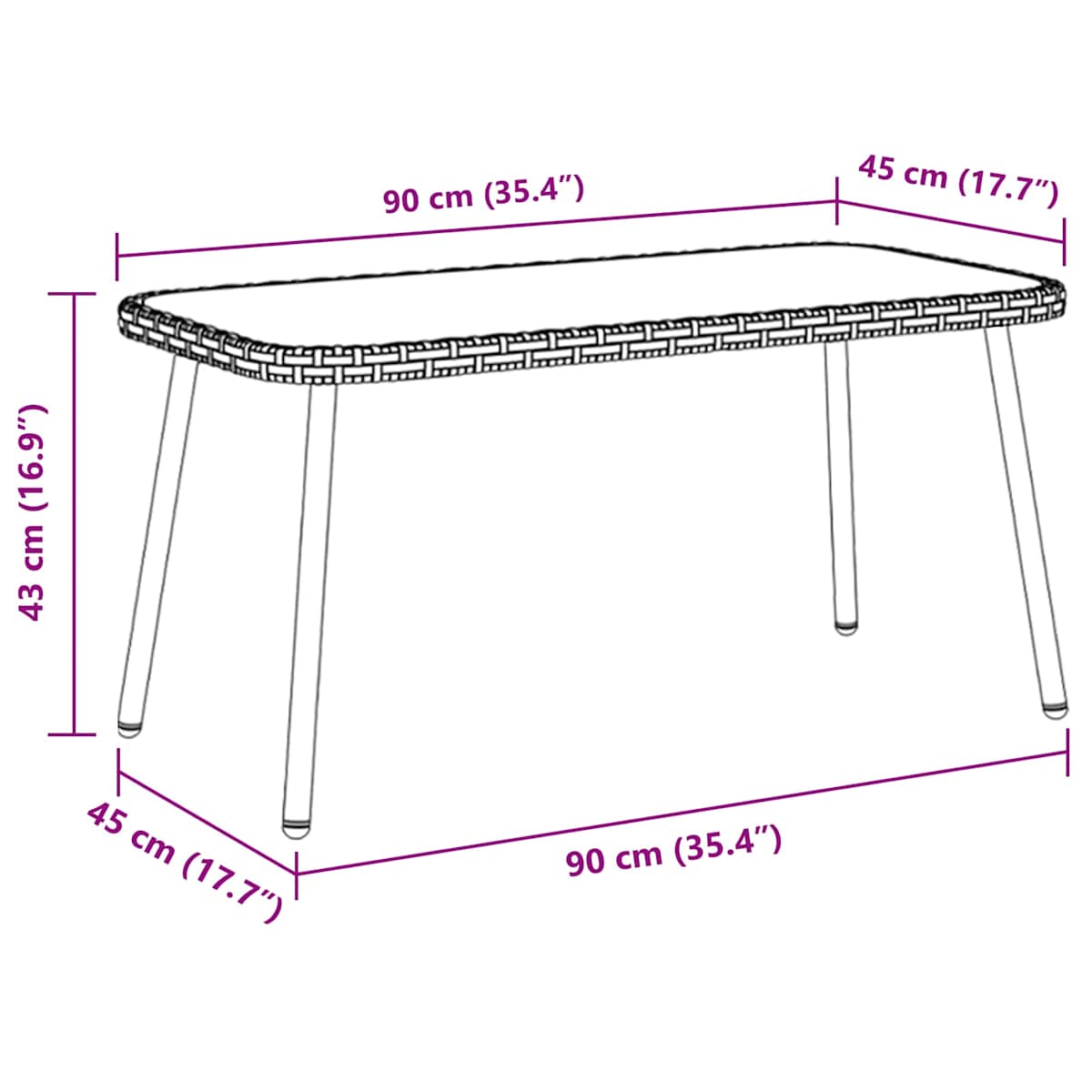 Sofabord 90 x 45 x 43 cm polyrattan - Billede 8