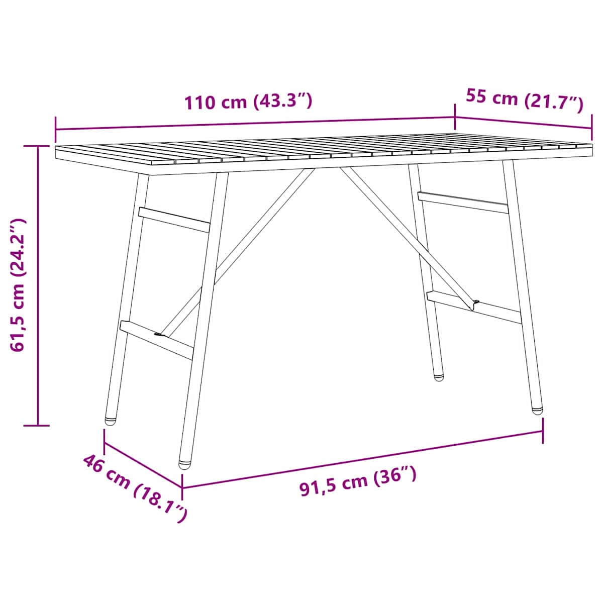 Spisebord Brun 110 x 55 x 61,5 cm Massivt Akacietræ - Billede 7