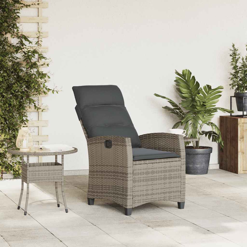 vidaXL Verstelbare tuinstoel met bijzettafel poly rattan grijs afbeelding