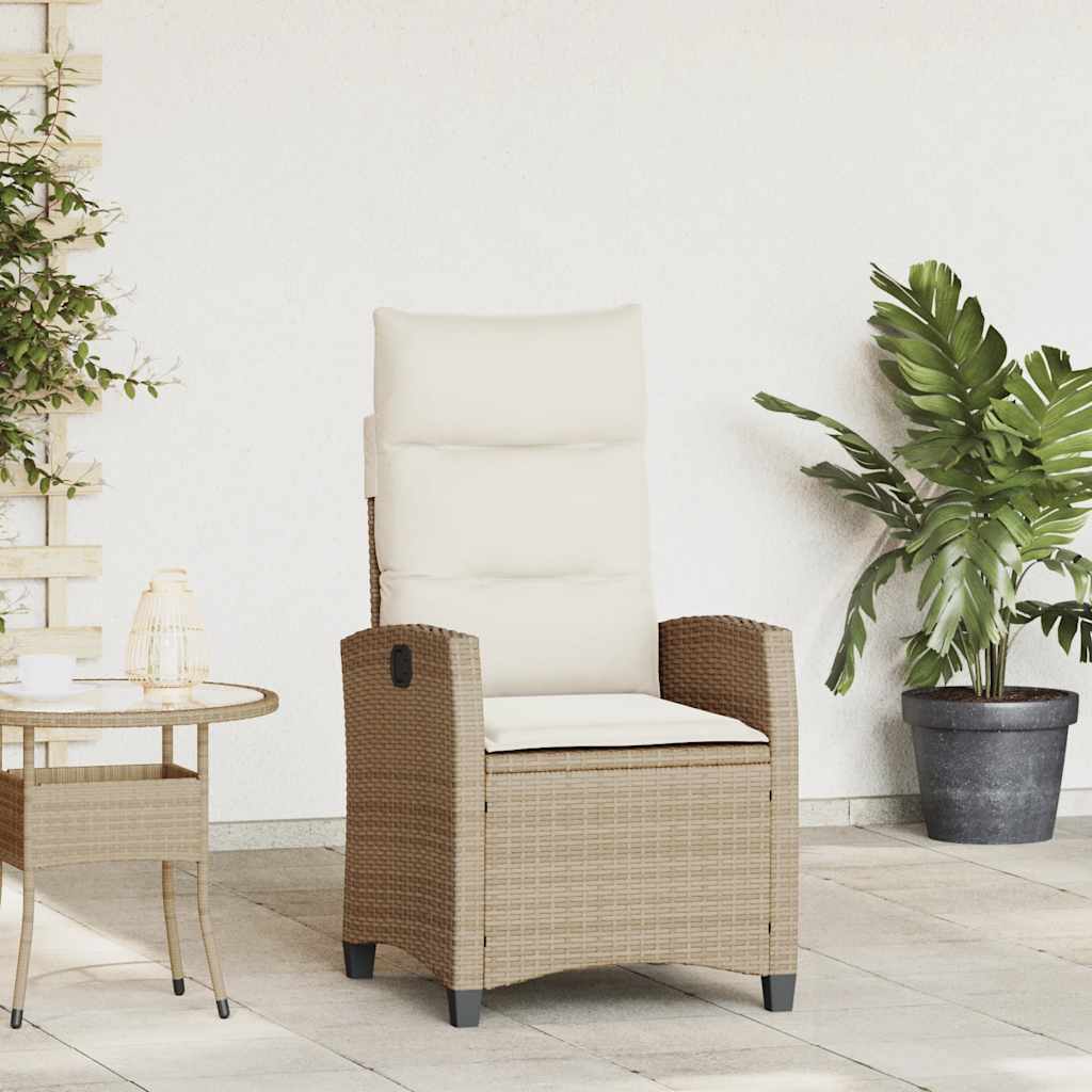 vidaXL Gartensessel mit Beistelltisch Verstellbar Beige Poly Rattan