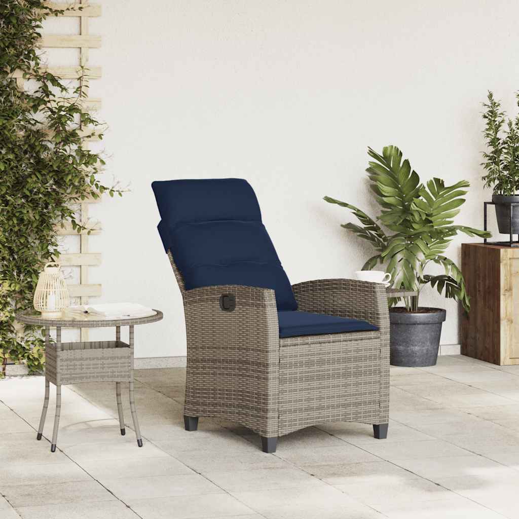 vidaXL Verstelbare tuinstoel met bijzettafel poly rattan grijs afbeelding