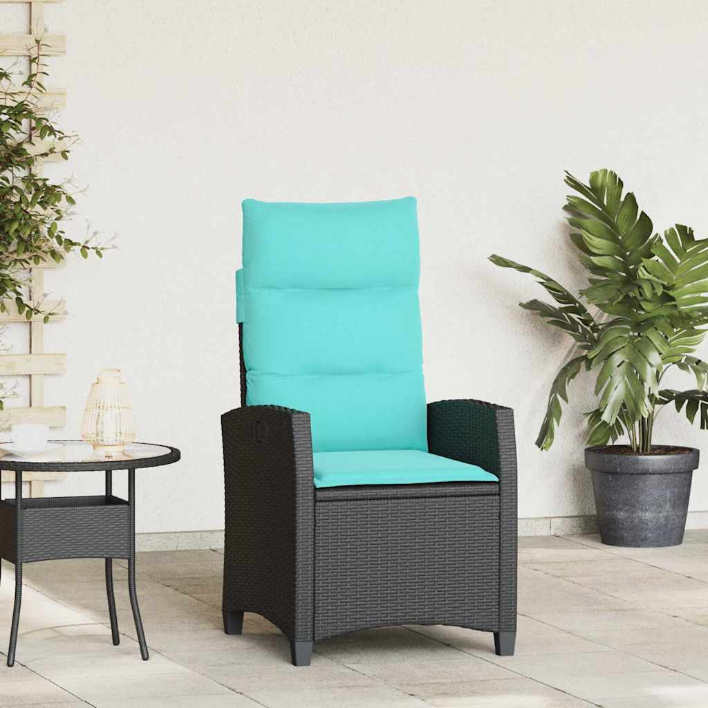 vidaXL Gartensessel mit Beistelltisch Verstellbar Schwarz Poly Rattan