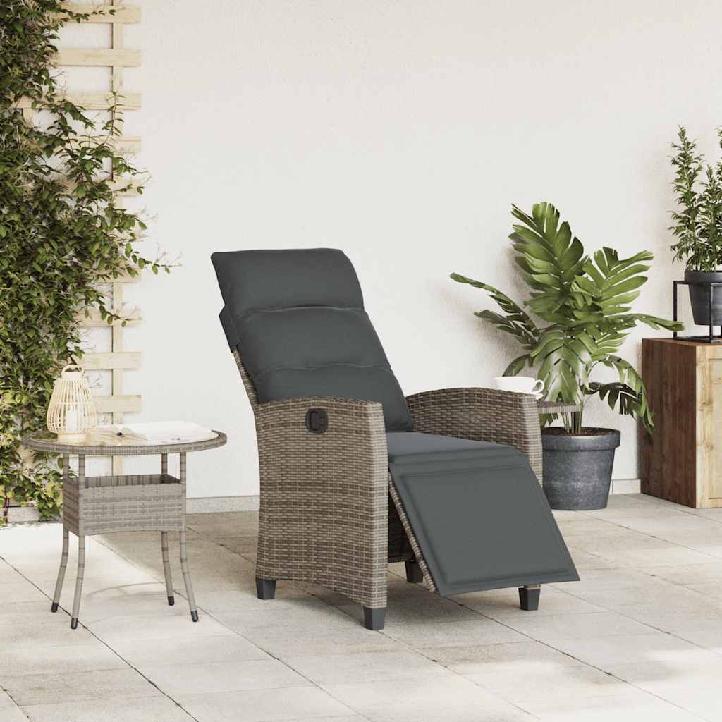 vidaXL Verstelbare tuinstoel met bijzettafel poly rattan grijs