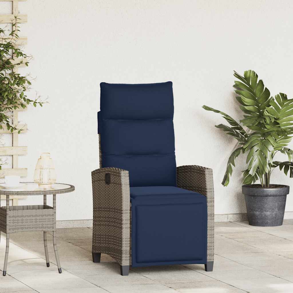 vidaXL Gartensessel mit Beistelltisch Verstellbar Grau Poly Rattan
