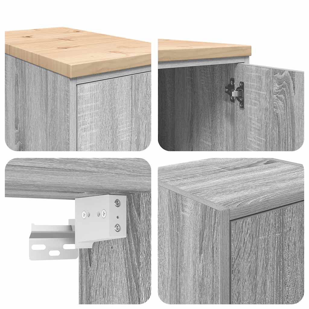 2 db szürke sonoma színű szerelt fa garázs szekrények