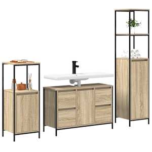 Sada koupelnového nábytku se zásuvkou 3 pcs Sonoma dub a černá - obrázek 3
