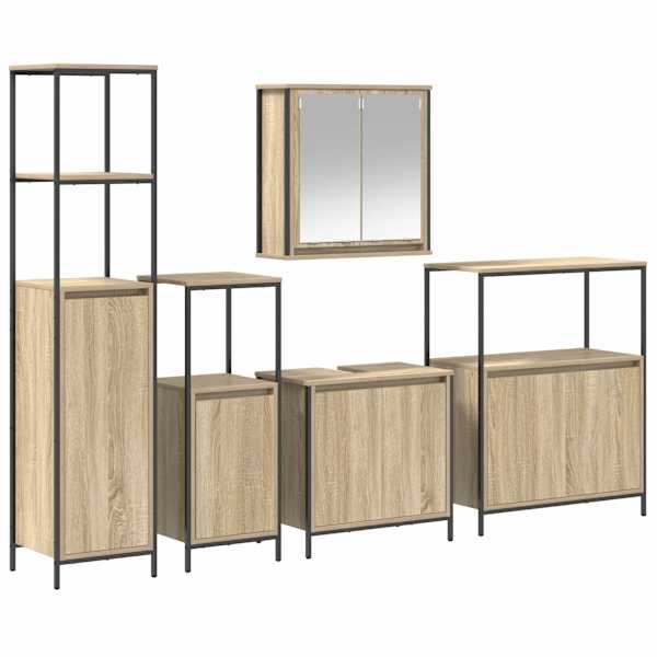 vidaXL Vannitoa m&ouml;&ouml;bleset 5 tk Sonoma tamm ja must 36 x 35 x 165 cm