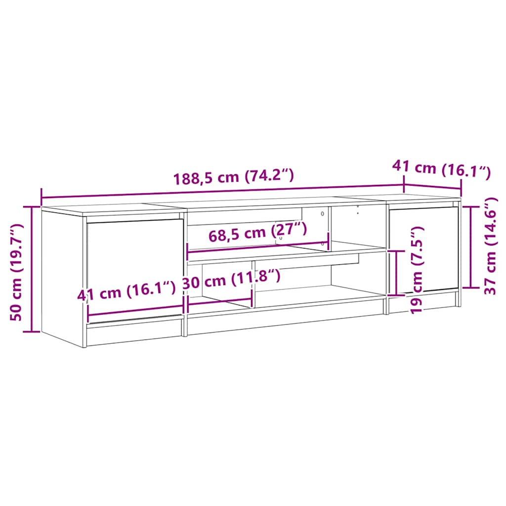 Dulap TV Stejar Negru 188,5x41x50 cm Lemn prelucrat