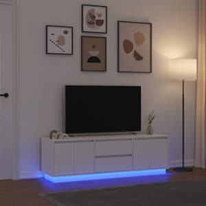 TV omarica z LED lučmi bela 160,5x41x50 cm