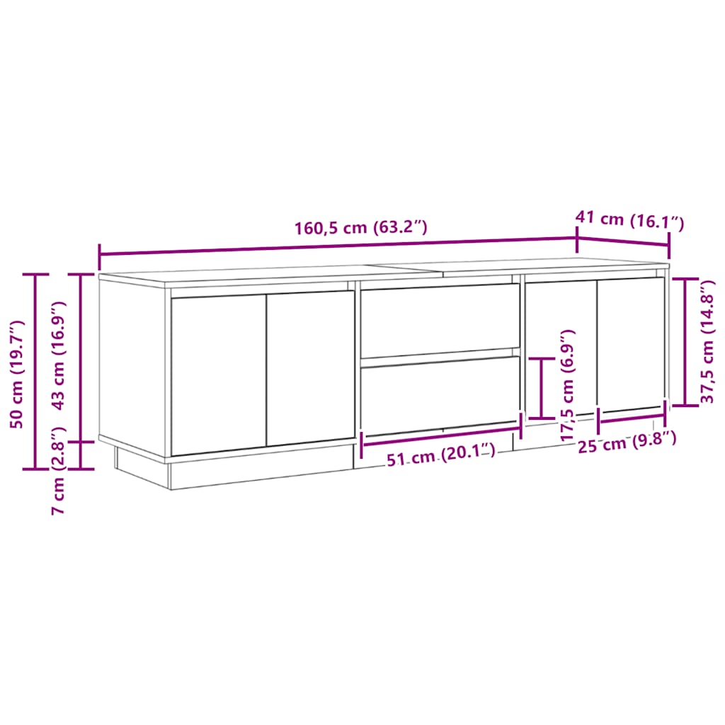 TV skříňka s LED osvětlením černý dub 160,5x41x50 cm - obrázek 15