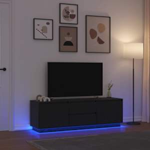 TV omarica z LED lučmi črna hrast 160,5x41x50 cm