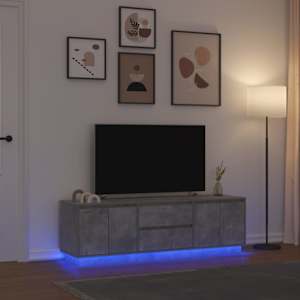 TV omarica z LED lučmi betonsko siva 160,5x41x50 cm