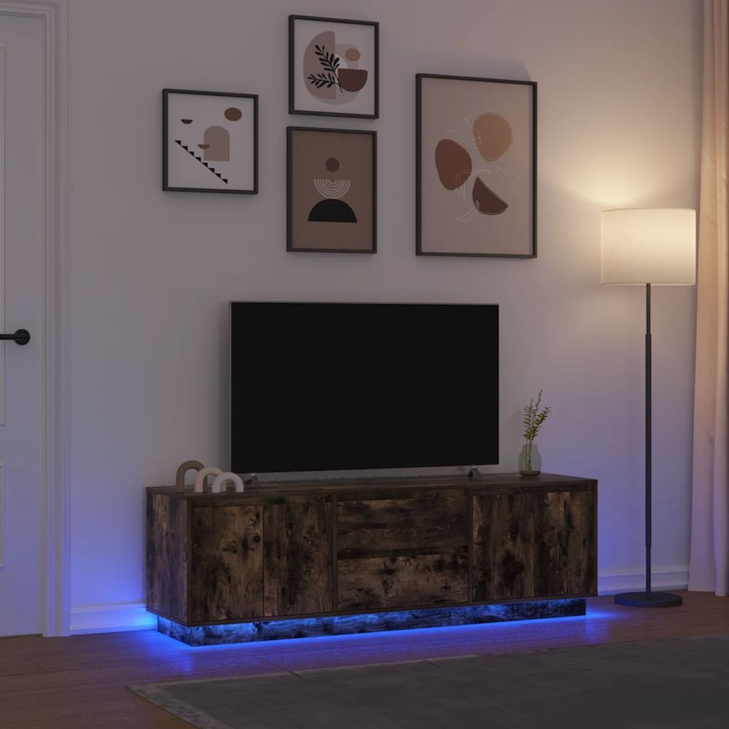 vidaXL Dulap TV cu lumini LED Stejar afumat 160,5x41x50 cm