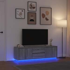TV omarica z LED lučkami siva sonoma 160,5x41x50 cm