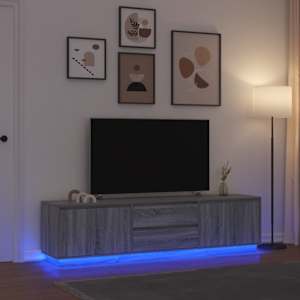 TV omarica z LED lučkami siva sonoma 193,5x41x50 cm