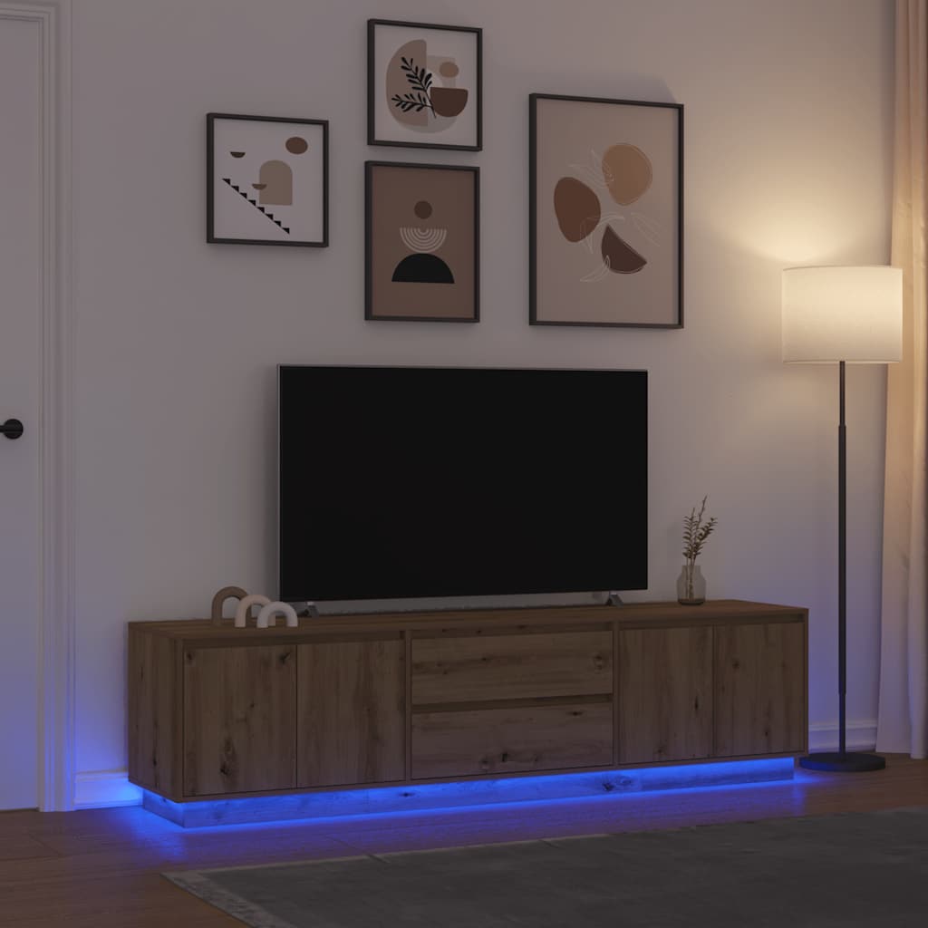 vidaXL Dulap TV cu lumini LED Artisan Stejar 193,5x41x50 cm